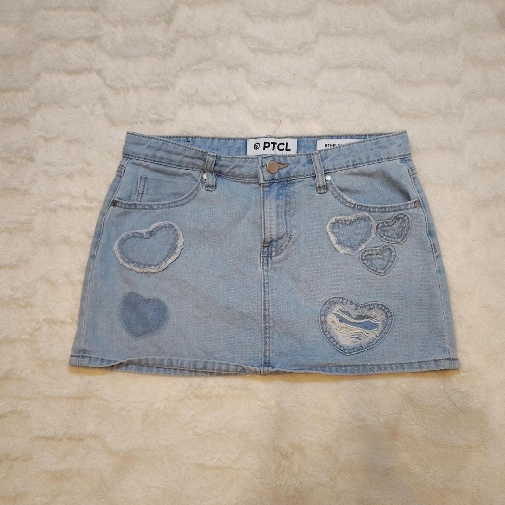 PTCL Blue Denim Mini Skirt With Hearts